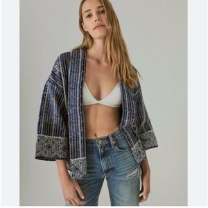 Lucky Brand Quilted Cotton Boxy Open Front Robe M/L ** missing belt